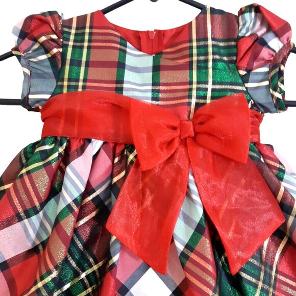 Iris and Ivy Girls 12M Red Green Black Gold Plaid Christmas Dress Shimmer Party - Picture 2 of 6